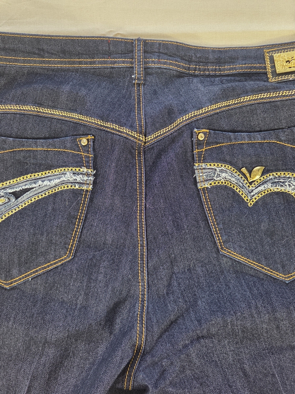Y2K Apple Bottoms Wide Leg Distressed Jeans Womens 24 Dark Wash